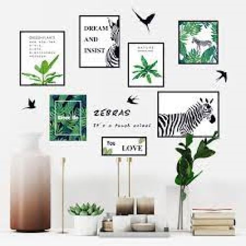 HEUREKA Green Plant with Zebra Design Peel and Stick Self Adhesive Wall Sticker (60 CM X 90 CM)