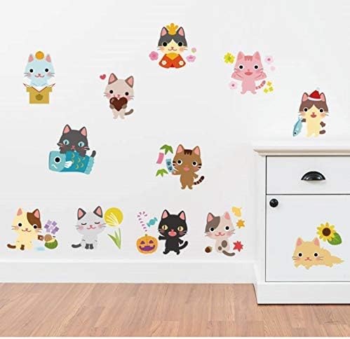 Wall Stickers, 12Pcs/Set Wall Stickers Cute Cartoon Pvc Cat Home Decor Kids DIY Sk36006