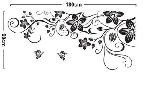 jm7107AB Removable Vinyl Diy Black Nursery Flowers Vine and Beautiful Butterfly Wall Corner Decals Wall Sticker