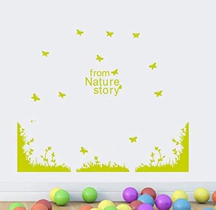 Jm8219 Green Grass Butterfly Art Mural Vinyl Waterproof Wall Stickers Kids Room Decor Nursery Decal Sticker Wallpaper