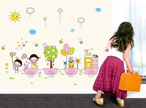 Cartoon girl rabbit balloon butterfly wallpaper flower windmill sun wall stickers children room classroom kindergarten wallpaper living room bedroom wall sticker size 50x70 ay7060