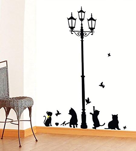 Generic PVC Cat Print Home Living Room Self Adhesive Wall Sticker 70 x 50cm Black White