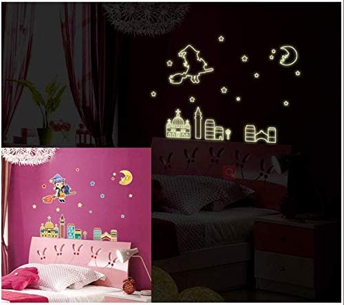 Glow In The Dark Planet & Stars Wall Stickers, girl moon for Wall Decor, Perfect for Children Kid and Play Rooms wallpaper