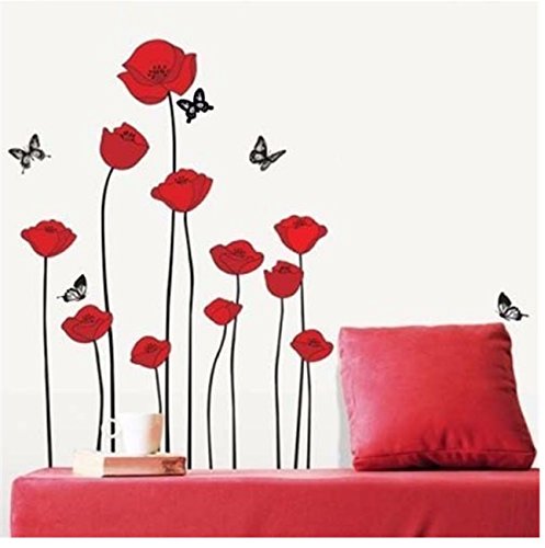 Tc976 Rote Mohnblumen-Blumen-Niederlassung Blumen Wandtattoo Aufkleber Abziehbilder Wohnkultur Stilvolle moderne Blumen Living Schlafzimmer Dekoration Küche