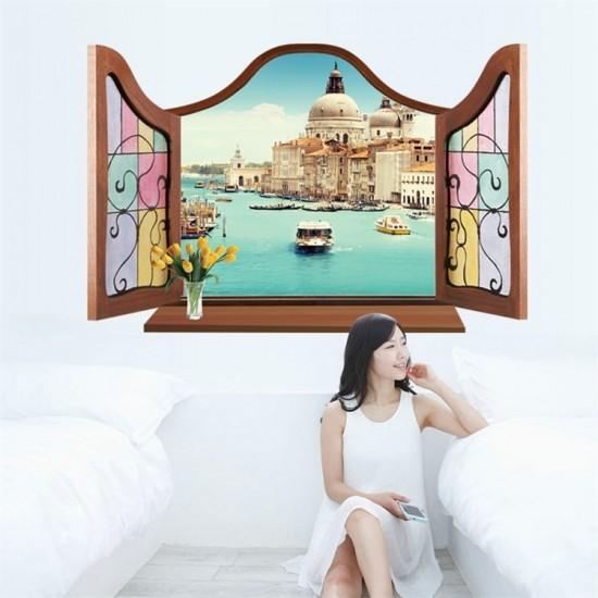 Wall stickers, decorative windows, Venice scenery, wall stickers, European style, water city, Venice, European style, peelable, scenery