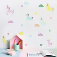 Boho Cartoon Cute unicorn Animal Watercolor Vinyl Wall Sticker Removable Decals Kids Nursery Baby Bedroom Home Decoration