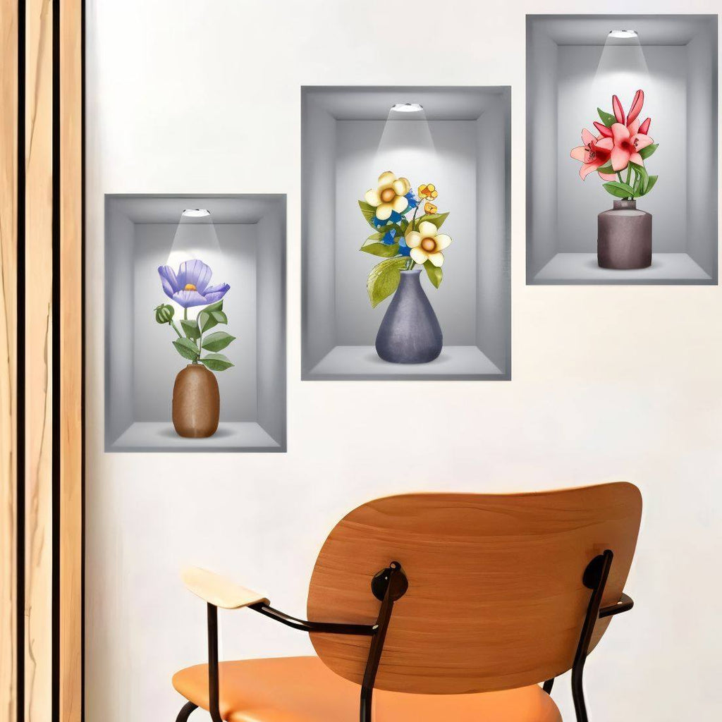 Pack of 3 Removable Self-Adhesive Wall Stickers - Home Decor Decals with Plants, Flowers - Western Wall Art for Living Room and More (Size: 30cm x 42.5cm)