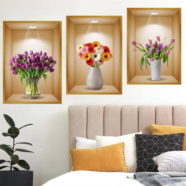 Pack of 3 Removable Self-Adhesive Wall Stickers - Home Decor Decals with Plants, Flowers - Western Wall Art for Living Room and More (Size: 30cm x 42.5cm)