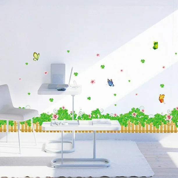 Dnven (Large 79x 22) Green Clovers Green Grasses with Butterflies Border Decals Baseboard Stickerc Ay7056s Stripe Wall Decals