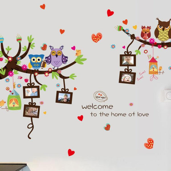Cartoon Owls Photo Frame Wall Art Stickers Decal DIY Kids Bedroom Home Decor SK9121