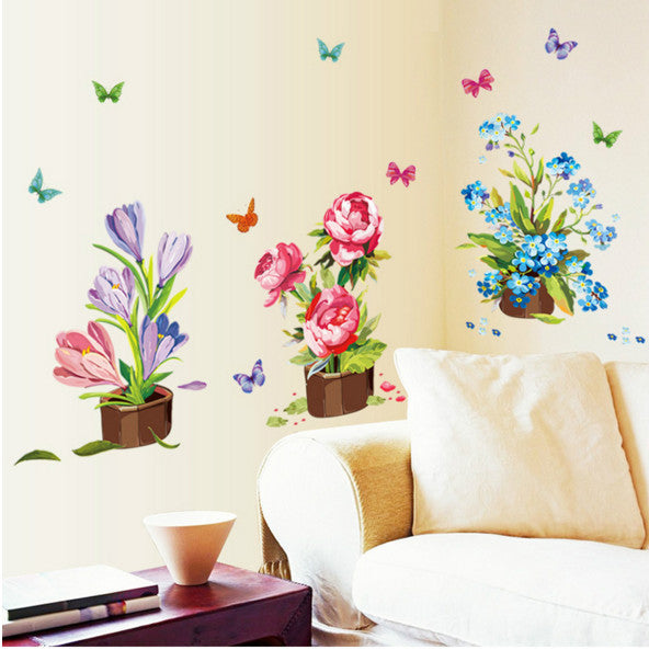 Ay7274 Hand-painted Potted Wall Sticker Flower Vinyl Stickers Wall Sticker For Kids Rooms Muurstickers Home Decor Bedroom Mural