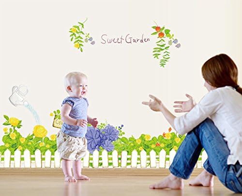 Ay7222 Sweet Garden Green Grass Flowers Wall Decal Home Sticker Paper Removable Living Dinning Room Bedroom Kitchen Art Picture Murals DIY Stick Girls Boys kids Nursery Baby Playroom Decoration