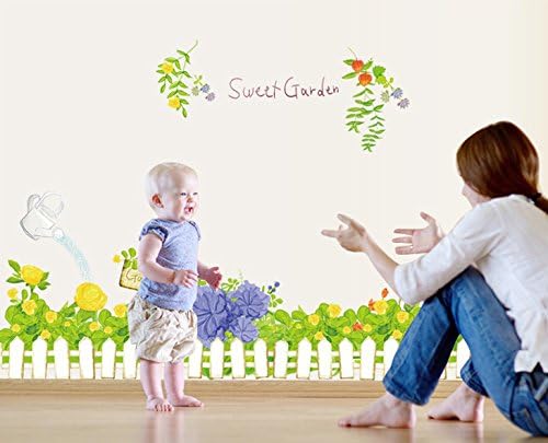 Sweet Garden Green Grass Flowers Wall Decal Home Sticker Paper Removable Living Dinning Room Bedroom Kitchen Art Picture Murals DIY Stick Girls Boys kids Nursery Baby Playroom Decoration size 50x70 ay7222