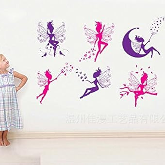 6 Magic Fairy Pink and Purple - Removable and Re-Positionable Children's Room Art Decal Wall Stickers size 60x90  jm8259