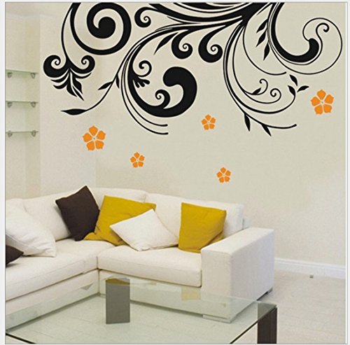 NC038 SYGA PVC Vinyl Wall Stickers for Living Room Self Adhesive Stickers, Black Decorative Floral