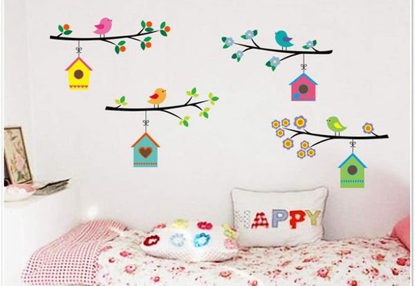 Country Style Birds Stand On The Tree Branch Wall Sticker Ay7226