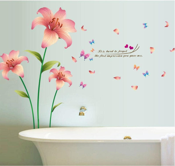 Wall Stickers Lily Pink Red Tulip Floral Flower Home Decor Lobby All Room Decal Removable  size 60x90 ay9274