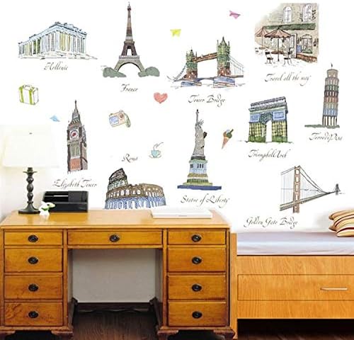 Decorative Vinyl Wall Decal for Living Room, World Tour, Multicolor size 60x90 am9031