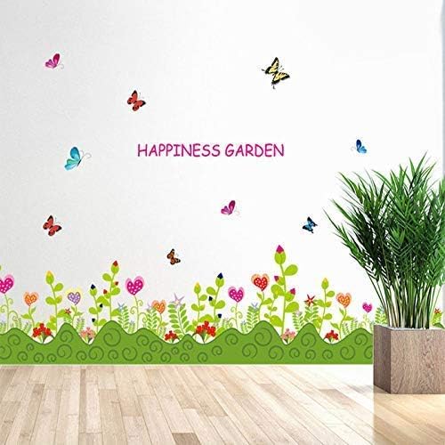 Wall Sticker Flower Grass and Butterflies Baseboard Living Room Home Decor Removable Stickers size 50x70 sk7006