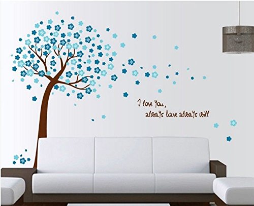 Asmi Collections Wall Stickers Blue Tree and Flowers AY9026B