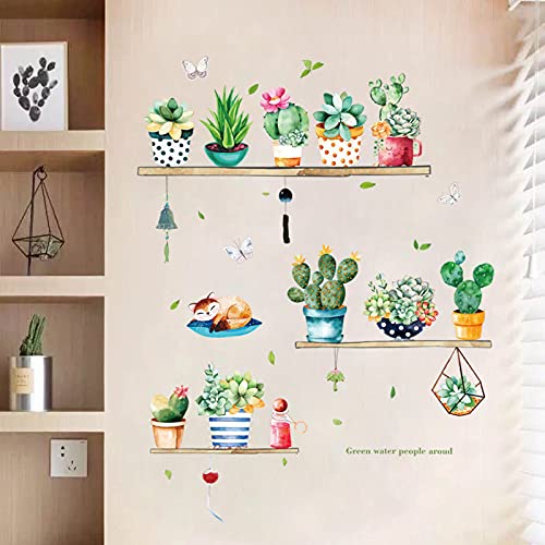 HEUREKA Cactus Potted Plants Bedroom Living Room Décor Waterproof Wall Sticker size (50 CM X 70 CM) hm71007