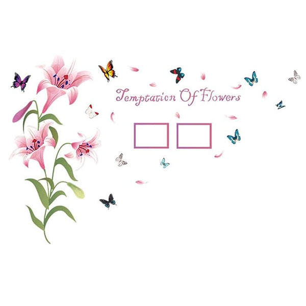 Baby Boy's Lily Flowers Photo Frame Butterflies Petals Wall Decal One Size Pink