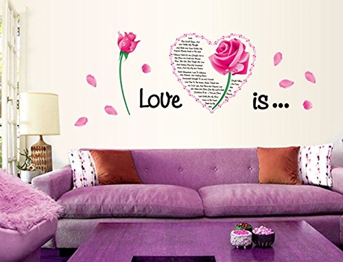 Oren Empower Pink Rose Plant Medium Size Wall Sticker (Wall Covering Area - 55 cm X 150 cm)