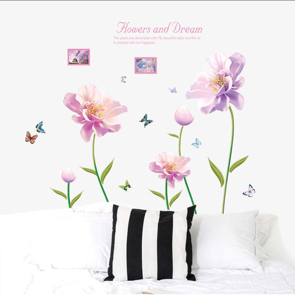 Wall Stickers Murals Photo Frame Flower Wall Stickers Large Pink Flowers Home Decor Bedroom Vinyl DIY Wall Decals Lovely Rooms Decoration