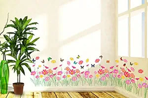 Decals Design 'Flowers Beautiful Daisy Waistline Skirting' Wall Sticker (PVC Vinyl, 60 cm x 90 cm), Multicolour