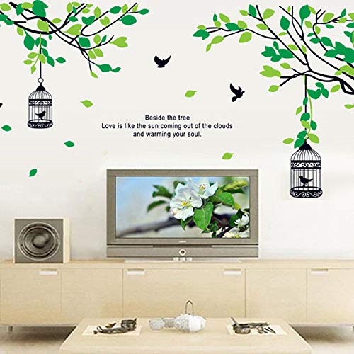 Wall Sticker A Birdcage Hanging from A Tree DIY Green Plant Decals Bird Cage Murals Wall Home Decoration