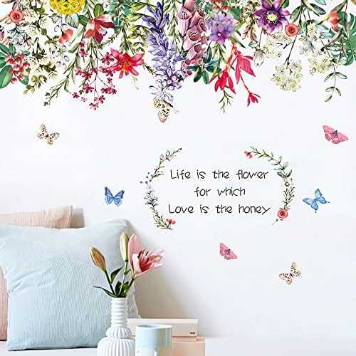 Aht94013 Garden Flowers Wall Decals Inspirational Quote Floral Wall Stickers Botanical Wall Art Living Room Bedroom Office