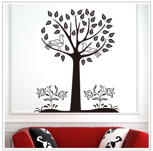 Oren Empower 90 cm Black Decorative Bird Tree Wall Sticker Self Adhesive Sticker  size 60x90 ay9105