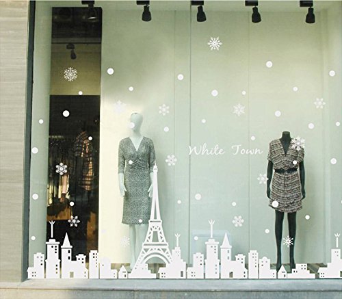 Oren Empower Self Adhesive White Town Eiffel Tower Wall Sticker/Waterproof Peel & Stick PVC Vinyl Theme Beautiful Wall Sticker for Bedroom, Living Room, Dining Hall, Master Room - 166 X 110 Cm