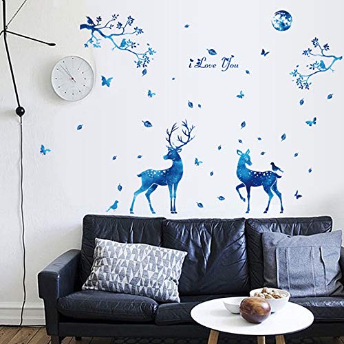 Wall Stickers & Murals Wall stickers-SK9181 Blue elk Silhouette Wall Stickers Nordic Style Bedroom Living Room Porch Removable Decorative Starlight Deer-Wall stickers-SK9181