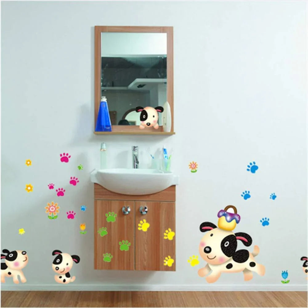 Lovable Dogs Movable Wall Stickers PVC Transparent Film Baby Room Decorative Cute Cartoon Wall Stickers In Home Decoration size 50x70  xy8069