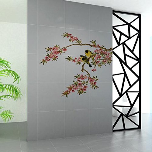 Soledi® DIY Wall Decal Peach Blossom Tree Branches Love Birds Removable Wall Mural Sticker Bedroom Living Room Home Art Wall Decor