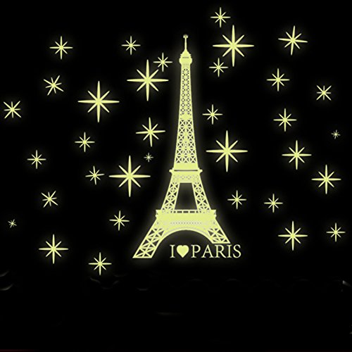 Night Lighting Eiffel Tower Vinyl Wall Decal PVC Home Sticker House Paper Painting Decoration Wallpaper Living Room Bedroom Kitchen Art Picture DIY Murals Kids Nursery Baby Decor