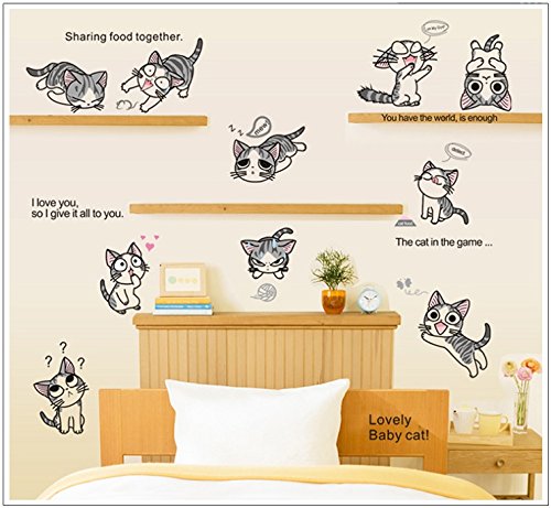 JAAMSO ROYALS Cute Cartoon Cats Design Vinyl Self Adhesive Peel and Stick Wall Sticker for Wall Decor and Home Decor AY7054