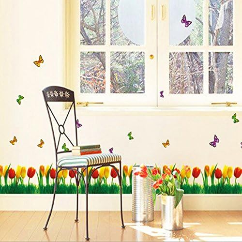 Tulip Flowers Butterflies Wall Stickers Removable Wall Decals Home Decor PVC Art Mural Baby Boys Girls Kids Bedroom Kitchen Decoration Wall Stickers Posters size 50x70 dlx501