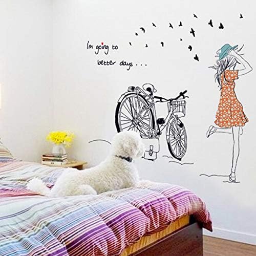 Cycling girl bedroom living room background character wall sticker MJ7008