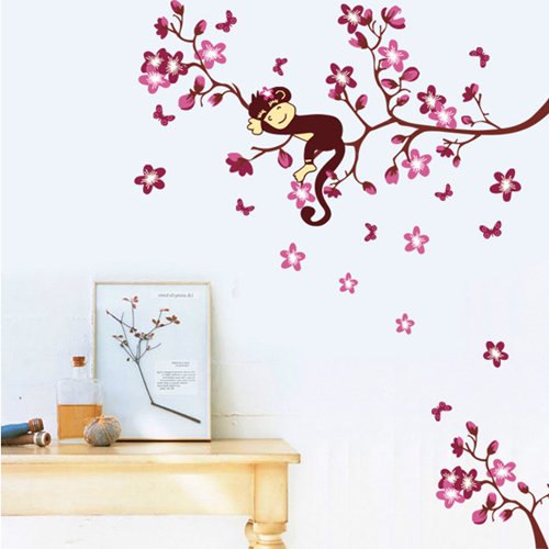 Asmi Collections PVC Wall Stickers Cute Monkey on a Tree Branch AY7020