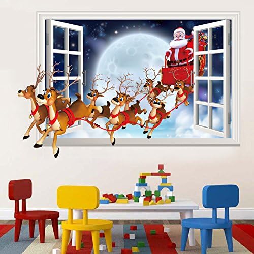 HOMFLON Xh7229 Christmas Sticker Cartoon Christmas Deer Santa 3D Wall Art Stickers Removable