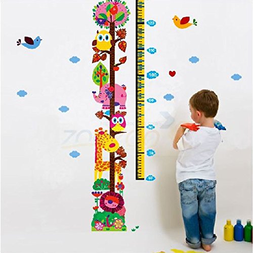 Qianxing removable cycle-usable cartoon wall sticker for kid's bedroom animal Height Chart in Nursery Children Room colourful Wall Decal for house home mural Décor height meter wallpaper(lion giraffe and elephant)