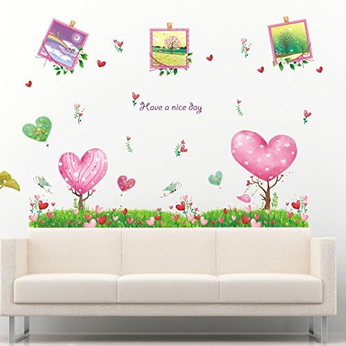 Cartoon Green Tree Grass Love Photo Frame Flower Wall Sticker Wall Decals Home Decoration Wallpaper size 50x70 xls7081