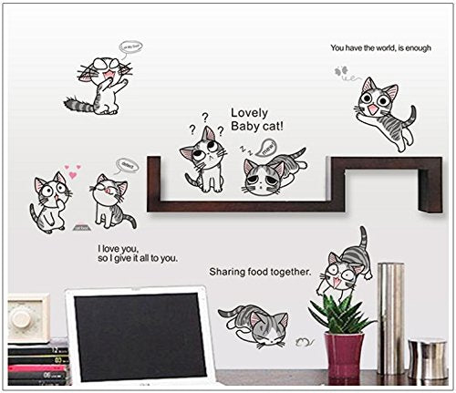 JAAMSO ROYALS Cute Cartoon Cats Design Vinyl Self Adhesive Peel and Stick Wall Sticker for Wall Decor and Home Decor AY7054