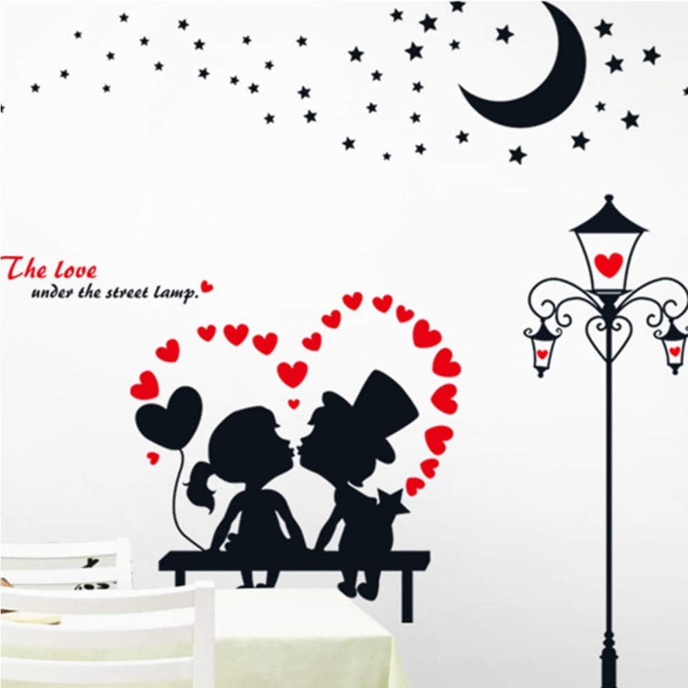 Ay9266 European Style Street Lamp Kissing Girl Boy Wall Sticker Black Home Couple Bedroom Love Decoration Removable Stars Moon Mural