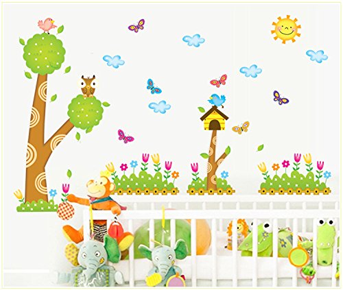 Asmi Collections Wall Stickers Kids Tree Birds Butterfly AY9183