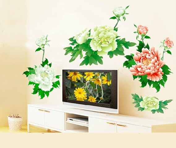 JAAMSO ROYALS Red and White with Green Leaves Design Self Adhesive Peel and Stick Decorative Wall Sticker for Wall Decor and Home Decor (60CM X 90CM)