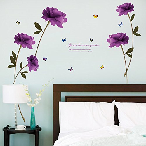 Oren Empower Purple Flower Plant Wall Sticker for (Finished Size on Wall - 140(w) x 114(h) cm)