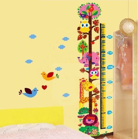 Qianxing removable cycle-usable cartoon wall sticker for kid's bedroom animal Height Chart in Nursery Children Room colourful Wall Decal for house home mural Décor height meter wallpaper(lion giraffe and elephant)